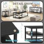 EXCEFUR Black Coffee Table, Rustic Wood Living Room Table with Storage Shelf, Modern Rectangle Center Table, 47 Inch