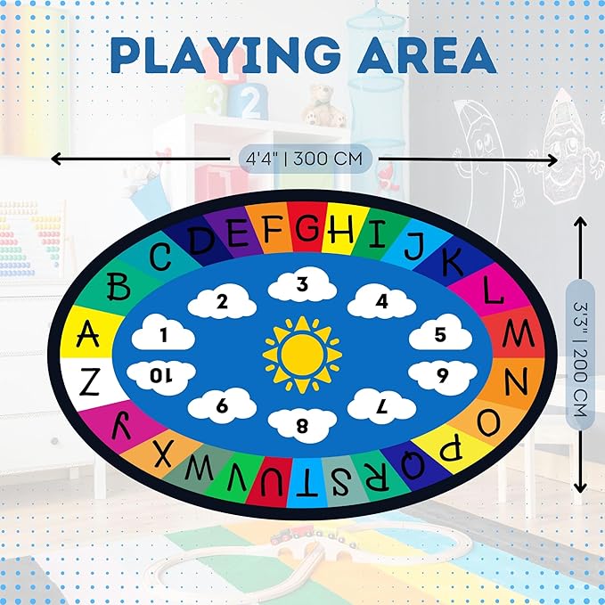 Genki - Kids Rugs for Playroom - ABC Learning Area Rug for Play Room, Classroom, Kindergarten, and Preschool - Kid Alphabet Educational Carpet for Childrens and Toddler Mat - Non Slip | 3'3"x4'11"