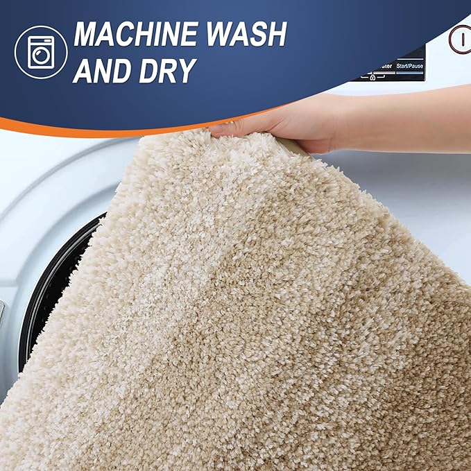 OLANLY Bathroom Rug Set 2 Piece, Soft Absorbent Microfiber Bath Mats and U-Shaped Contour Toilet Rug, Non-Slip, Machine Wash Dry, Plush Shaggy Bath Mats for Bathroom (30"x20"+24"x20", Tan)