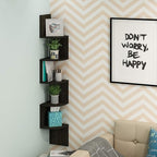 Furinno ROSSI Floating Book Shelves for Wall, 5-Tier Zigzag Corner Shelf Wall Mounted, Radial Corner Floating Shelf, for Living Room, Bedroom, Bathroom, Home Office, Espresso