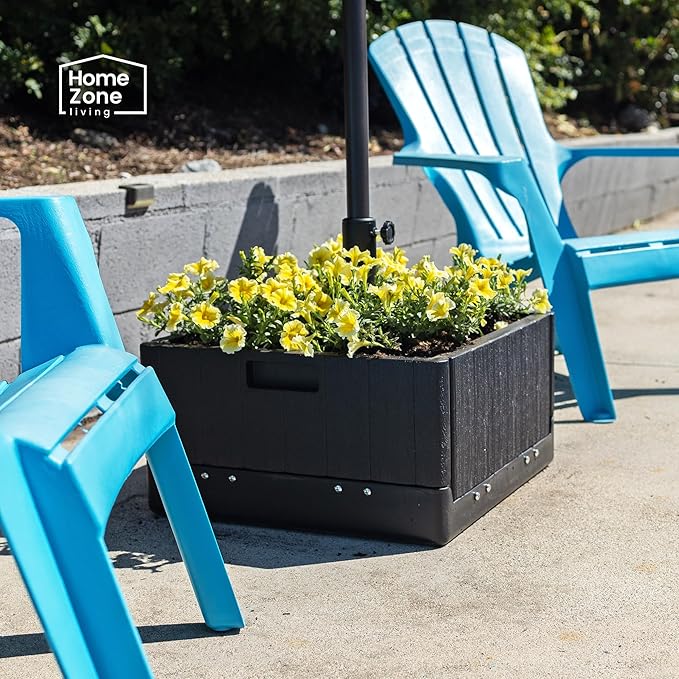 Home Zone Living 119lbs 21" Square Heavy Duty Planter Umbrella Base w/Rolling Wheels & Water Weight Bag for Patio Pool Backyard, Convertible as Table or Planting Box, Supports Up to 11 Ft Umbrella