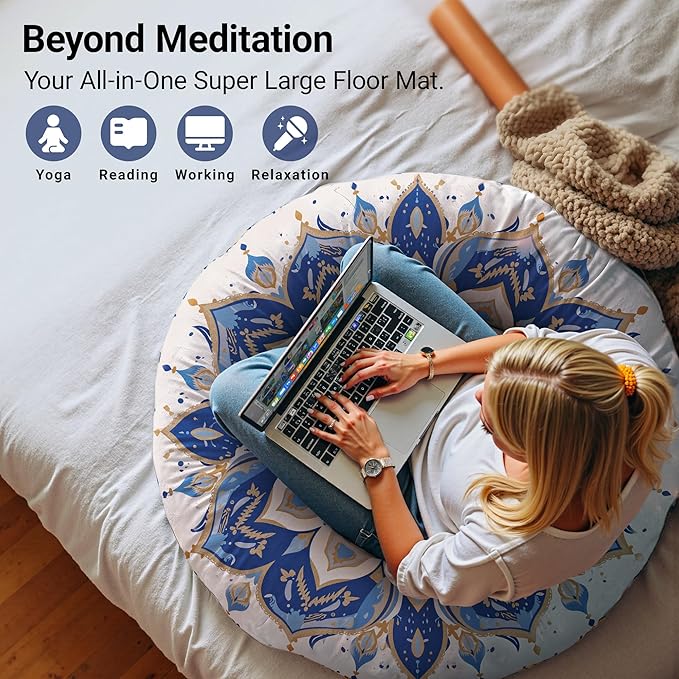 Meditation Cushion Set of 2, 32 Inch Extra Thick Memory Foam Round Floor Pillow with Removable Washable Cover, Bohemian Mandala Yoga Cushion for Adults - Ideal Holiday Decor, Brown