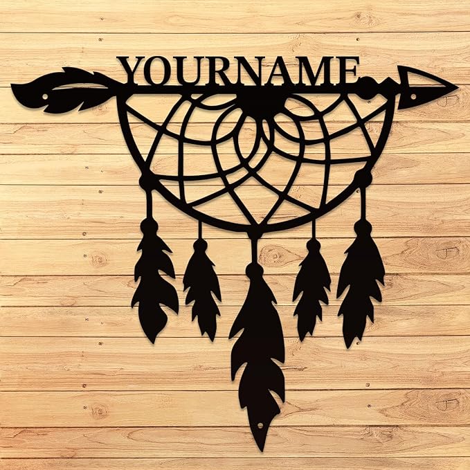 Personalized Dream Catcher Metal Wall Art - Custom Name Iron Sign for Home Decor, 8-30 Inch Black (Style F)