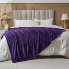 NEWCOSPLAY Super Soft Queen Blanket Dark Purple Premium Silky Flannel Fleece Leaves Pattern Lightweight Bed Blanket All Season Use (Dark Purple, Queen(90"x90"))