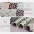 Exclusivo Mezcla Reversible Boho Quilts Queen Size, Brown Bedspreads Lightweight Coverlet All Season Patchwork Quilt Bedding Set with Printed Floral Pattern (1 Quilt, 2 Pillow Shams)