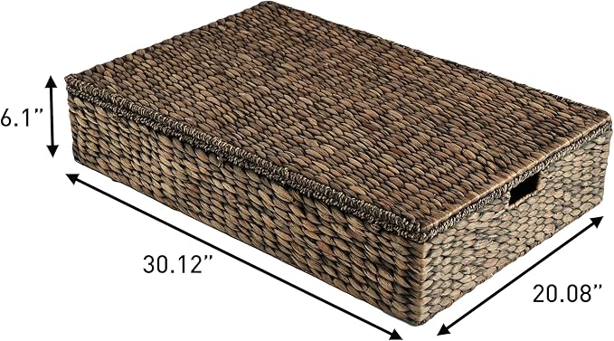 happimess BSK2015B-SET2 Holden 30" Classic Costal Hand-Woven Hyacinth Wicker Under Bed Storage Basket with for Storage and Decoration in Bathroom, Bedroom, Closet, Entryway, Brown (Set of 2)