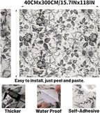 Drawer Liner Contact Paper for Dresser Peel and Stick Wallpaper Sketched Design 15.7x118in Self Adhesive Removable Dark Black Maroon Rose Floral Butterfly Vintage Cabinet Shelf Renter Friendly