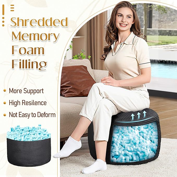 AS AWESLING Round Ottoman Foot Rest Pouf for Living Room Couch - Soft Plush Hassock