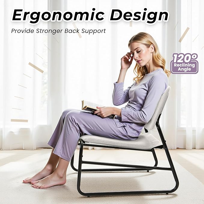 DAICO Modern Accent Chair Armless Sling Accent Chairs Comfy Upholstered Side Sitting Chairs with Metal Frame for Living Room Bedroom Balcony Garden, Linen, Beige