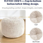 Round Pouf Ottoman,Corduroy Poufs with Memory Foam Filling for Foot Rest,Soft Footstool for Living Room,Office,20"x 17",Beige