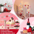 70Pcs Valentine's Day Heart Shaped Ornaments with Sweet Love Words, 10 Styles Valentine Ornaments for Tree, Red Pink Glitter Heart Shaped Valentine's Hanging Decorations for Wedding Anniversary