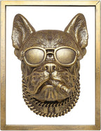 Animal Heads Wall Decor (Includes Metal Frame) Resin Animals Sculptures Head Wall Hanging Decoration Gold vintage Wall Sculpture for Living Room Bedroom Office(Bulldog)