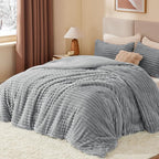 BEDELITE Fleece Full Comforter Set -Super Soft & Warm Fluffy Light Grey Bedding, Luxury Fuzzy Heavy Bed Set for Winter with 2 Pillow Cases