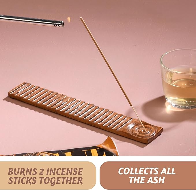 Folkulture Wood Incense Holder - Ash Catcher or Stick Incense Burner for Table Decor, Natural