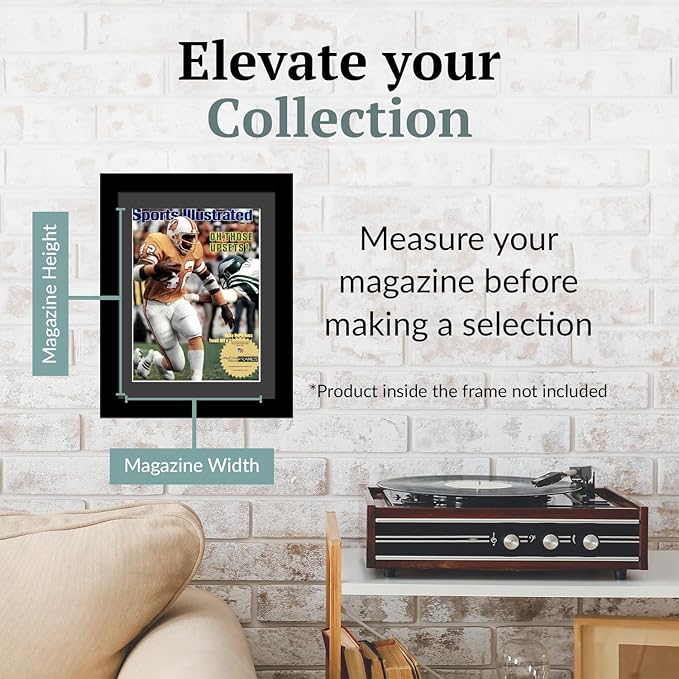 Creative Picture Frames 8 x 10.75 Magazine Frame with Full-Strength Glass, Holds Up To A 1/4" Thick Media with Installed Hangers for Easy Mounting, 10x12 Manhattan Black Frame with Black Mat