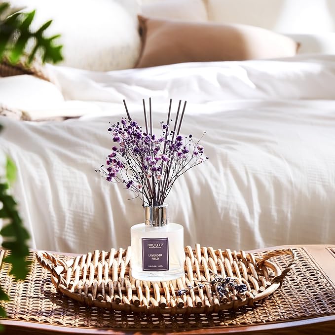 Airkeep Reed Diffuser Set,3.38 fl oz (100 ml) - Lavender Field Oil Diffusers with 8 Reed Sticks, Home Fragrance Reed Diffuser for Bathroom Shelf Decor