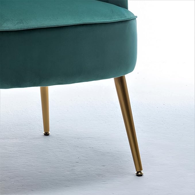 Trendy Velvet Accent Chair with Gold Metal Legs, Upholstered Armchair for Small to Mid-Size Spaces, Modern Living Room, Bedroom, Vanity Desk and Entryway, Mint Green