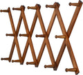 Dseap Accordian Wall Hanger: 16” High Wooden Wall Expandable Coat Rack, Hat Rack Holder, Accordion Hook for Baseball Caps, Coats, Mugs, 14 Peg Hooks, Brown