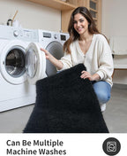 ILANGO Black Bathroom Rugs 48" × 24" Non Slip & Super Absorbent Extra Thick Soft, Washable Bath Mat for Floor, Microfiber Plush Shaggy Bath Rug with Rubber for Bathtub Shower Room Sink
