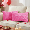 FUTEI Hot Pink Decorative Throw Pillow Covers 12x20 Inch Set of 2,Soft Solid Rose Swirl Textured Lumbar Pillow Case,Valentine's Day Decor for Couch Living Room