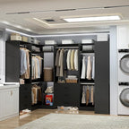Aheaplus Closet System with 6 Drawers, 6 Hanging Rods & Corner Tower, Corner Closet System with Hanging, 112.5" U-Shaped Walk-In Wardrobe Organizer, 2000+ lbs Capacity, Set of 4, Black
