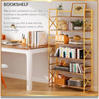 4NM Extra Wide 6 Tiers No Assembly Book Shelves, 61.8" H Folding Bookshelf Bookcase Open Industrial Foldable Shelves for Bedroom, Living Room, Home Office - Rustic Brown Gold