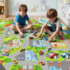 Boys Car Rugs for Kids Toy Cars,City Road Rug for Playroom Airport Track Play Mat Carpet 3' x 5' Educational Learning Fun Play Mats for Floor Boys Playmat for Kids Room,Classroom, Bedroom