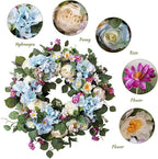24 Inch Spring Wreaths for Front Door, Spring Wreath,Blue Hydrangea Wreath,Large Spring Summer Door Wreaths for Front Door Outside All Season Home Decor (Blue)