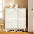 Shoe Storage Cabinet for Entryway with 2 Flip Drawers, Narrow Wood Shoe Cabinet with Fluted Panel, Freestanding Hidden Shoe Organizer for Foyer, Hallway (White - with Shelf)