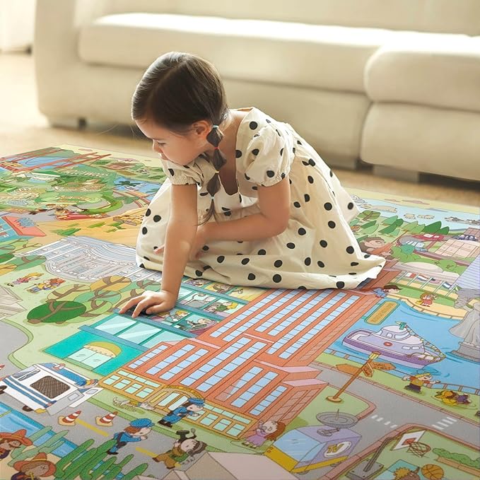 Washable Kids Rug 5x7 North America Map for Playroom – Educational Carpet for Preschool, Daycare, Classroom – Learn Geography, Animals & Landmarks – Fun Washable Activity Rug for Large Kids