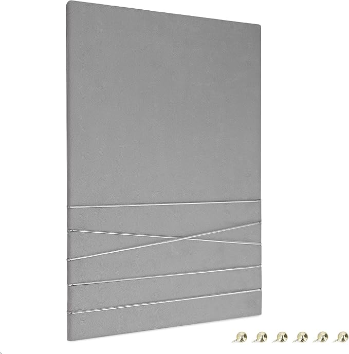 Navaris Fabric Memo Bulletin Board - 12" x 17" Velvet Memory Board for Wall to Display Photo Collages, Pictures, Notes - Includes 6 Push Pins - Gray