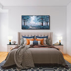 KLAKLA Blue Tree Wall Art for Living Room - Black Frame Border Bedroom Art - Prussian Blue Tree Wall Art for Bedroom - Framed Artwork Blue Leaves Plant Forest Wall Decor
