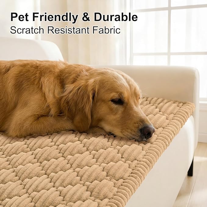 Smiry Pet Couch Cover for Dogs Washable, Non-Slip Fuzzy Couch Covers for 3 Cushion Sofa Pet Friendly, Soft Thick Furniture Protector Sofa Slipcover Mat for Dogs (Camel, 27.6" x 59")