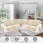 Reclining Sectional Couch Covers 100% Waterproof Velvet L Shape Recliner Couch Covers for Sofa Pets Washable Anti Slip Recliner Slipcovers with Pockets (5 Seat Sofa with 2 Console, Beige)