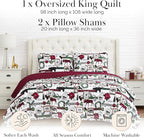 Southshore Fine Living, Inc. King Size Christmas Quilt with Matching Pillow Shams, Holiday Bedding Set, 3-Piece King/California King Quilt Set, Reversible Red Plaid Quilt & Rustic Cabin Print