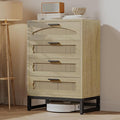 Mericonia 4 Drawer Rattan Dresser for Bedroom, Wood Tall Dresser for Closet with Metal Handles, Boho Nightstand Sets, Dressers & Chests of Drawers for Bedroom, Hallway and Entryway, Oak
