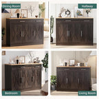 Shintenchi Modern Farmhouse Sideboard Buffet Cabinet,Barn Doors Buffet Cabinet with 2 Drawers & 3 Doors,Wood Coffee Bar Cabinet with Adjustable Shelf for Kitchen Living Room,Brown