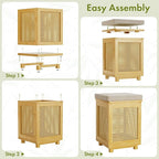 End Table for Living Room, Small Side Table with Storage, Bamboo Rattan Weave with Removable Cushion Top, Multifunctional Nightstand Ottoman Footrest Seat & Organizer for Bedroom, Office