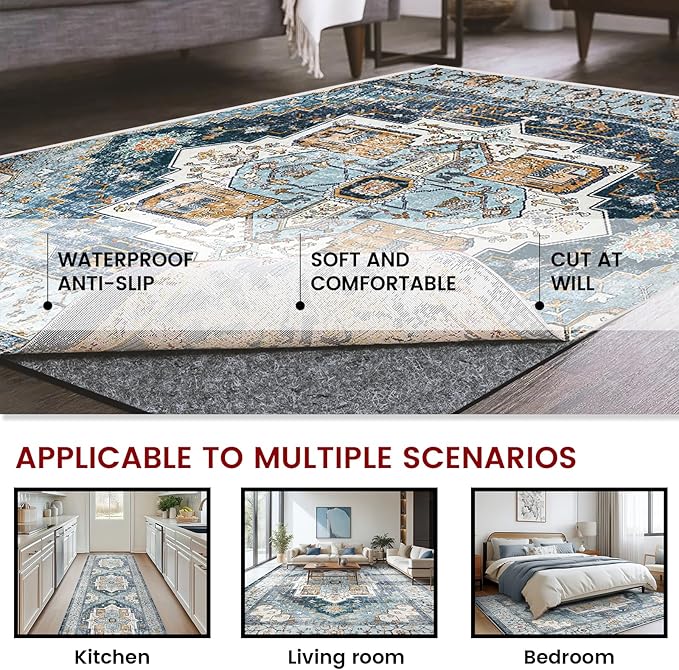 Waterproof Rug Pad, 2x6 ft Area Rug Non-Slip Carpet Pad, 1/4" Thick Non-Slip Rug Pads for All Floors and Finishes, Felt Pad for Hardwood Floors, Keeps Carpets in Place Soft and Safe