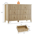GarveeHome Fluted Dresser for Bedroom, 47.2 Inch Wide 6-Drawer Wood Dresser, Modern Chest of Drawers, Storage Organizer Cabinet for Living Room, Hallway, Entryway, Natural Oak