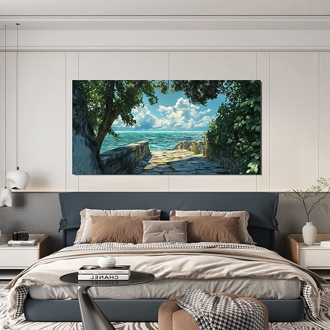 Canvas Wall Art Decor Large Wall Art Pictures for Living Room Canvas Art Wall Decor Landscape Coastal Wall Art Prints Green Artwork for Walls Beachside Art Work for Home Office Decor 24" x 48"