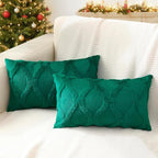decorUhome Spring Throw Pillow Covers 12x20 Inch Set of 2, Soft Plush Faux Fur Wool Lumbar Green Couch Pillow Covers, Decorative Neutral Pillow Cases for Bed Sofa Living Room Home Decor