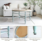 Rustic Farmhouse Round Coffee Table, French Country Vintage Center Table,φ31.5'' x18.9''H Rustic Solid Wood with Vintage Iron Legs, for Living Room, Bedroom,Dinning Room,Nature White