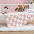 WRENSONGE Checkered Throw Blanket, Pink Soft Cozy Fluffy Warm Hand Made Throw Blankets for Couch, Sofa, Chair, Bed, Camping, Picnic, Travel Lightweight Bed Blanket - 30"*40"