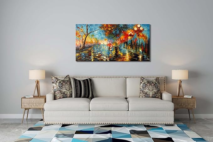 Alenoss 3D Oil Paintings 48x24 Inches Hand Painted Abstract Landscape Romantic Canvas Wall Paintings Home Decorations Texture Framed Wall Art for Living Room Bedroom Wall Decor Ready to Hang