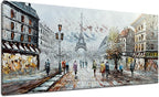 Alenoss Modern Oil Paintings on Canvas Wall Art, Paris Eiffel Tower Landscape Abstract Paintings for Living Room Bedroom Office Wall Decor 48x24 Inches, Ready to Hang