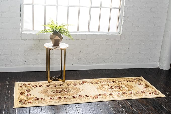 Rugs.com Chateau Collection Rug – 6 Ft Runner Cream Medium Rug Perfect for Hallways, Entryways