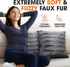 Cheer Collection Faux Fur Throw Pillows - Decorative Pillows for Couch, Bed Throw Pillows, Grey Accent Pillows for Bedroom or Living Room Aesthetic, Set of 2 Furry Throw Pillows, 16" x 16"