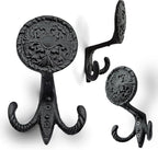 Ambipolar 3-Pack Fleur de lis Plate Style Coat Hooks, Vintage Black Hooks for Coats, Hats, and More, Sturdy Cast Iron Construction, Rustic Farmhouse Theme, Easy Installation Versatile and Durable