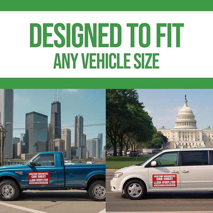 Pack of 2 Custom Vehicle Signs by BCB – Personalized Magnetic Door Decals | Removable Advertising Signage for Cars, Trucks & Vans | Customizable Magnetic Sheets | Multiple Sizes | Made in USA